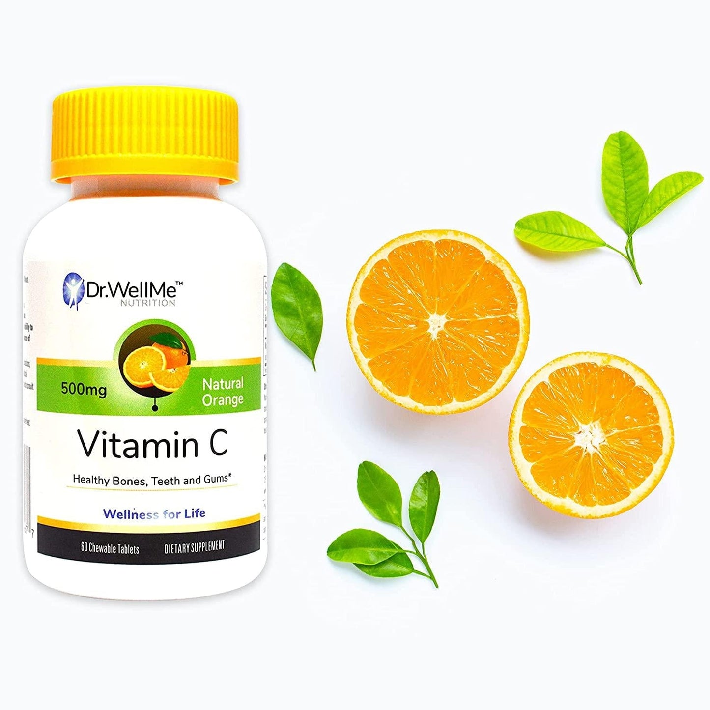 Dr. WellMe Nutrition 500mg Easy Chewable Vitamin C Tablets for Kids and Adults Provides Immune and Bone Support | Made in The USA by Doctors of Pharmacy | Natural Orange Flavor 60ct
