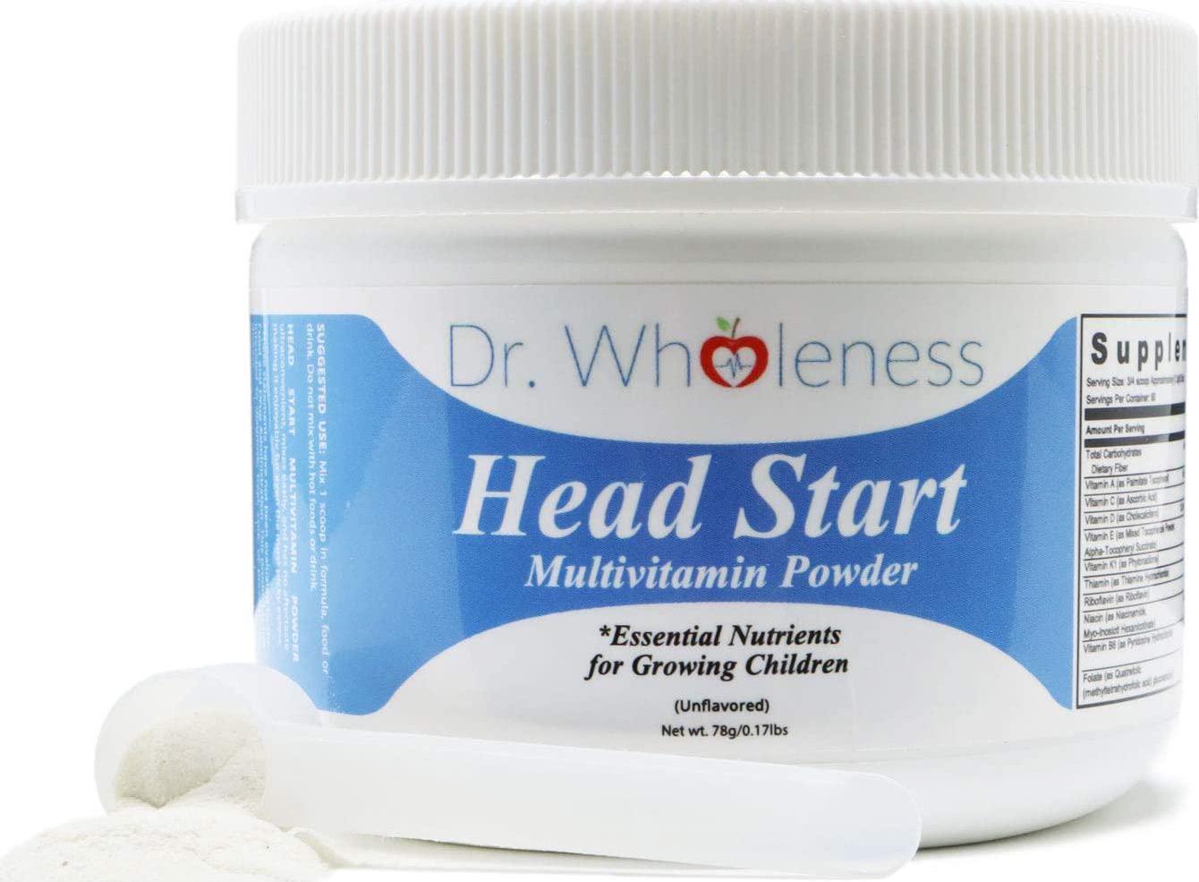 Dr. Wholeness Head Start Multivitamin Powder | Essential Nutrients for Growing Children, Methylated B-Vitamins, Easy to Mix, No Flavors, Sweeteners Or Preservatives - 60 Servings