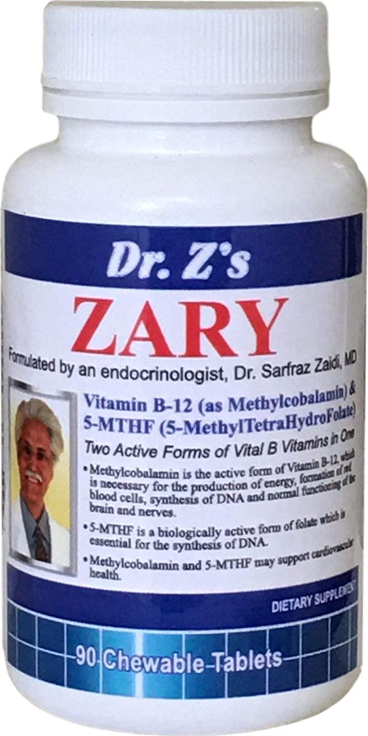 Dr. Z&#039;s - ZARY - Methylcobalamin, 5 MTHF Combination - Two Active Forms of Vital B Vitamins in One - 90 Count