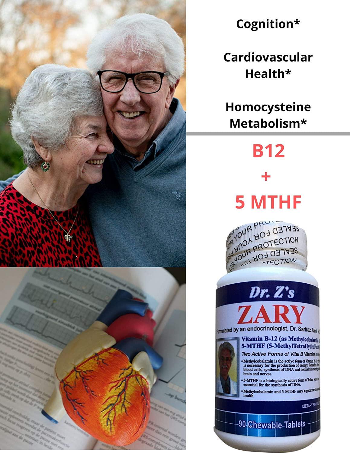 Dr. Z&#039;s - ZARY - Methylcobalamin, 5 MTHF Combination - Two Active Forms of Vital B Vitamins in One - 90 Count