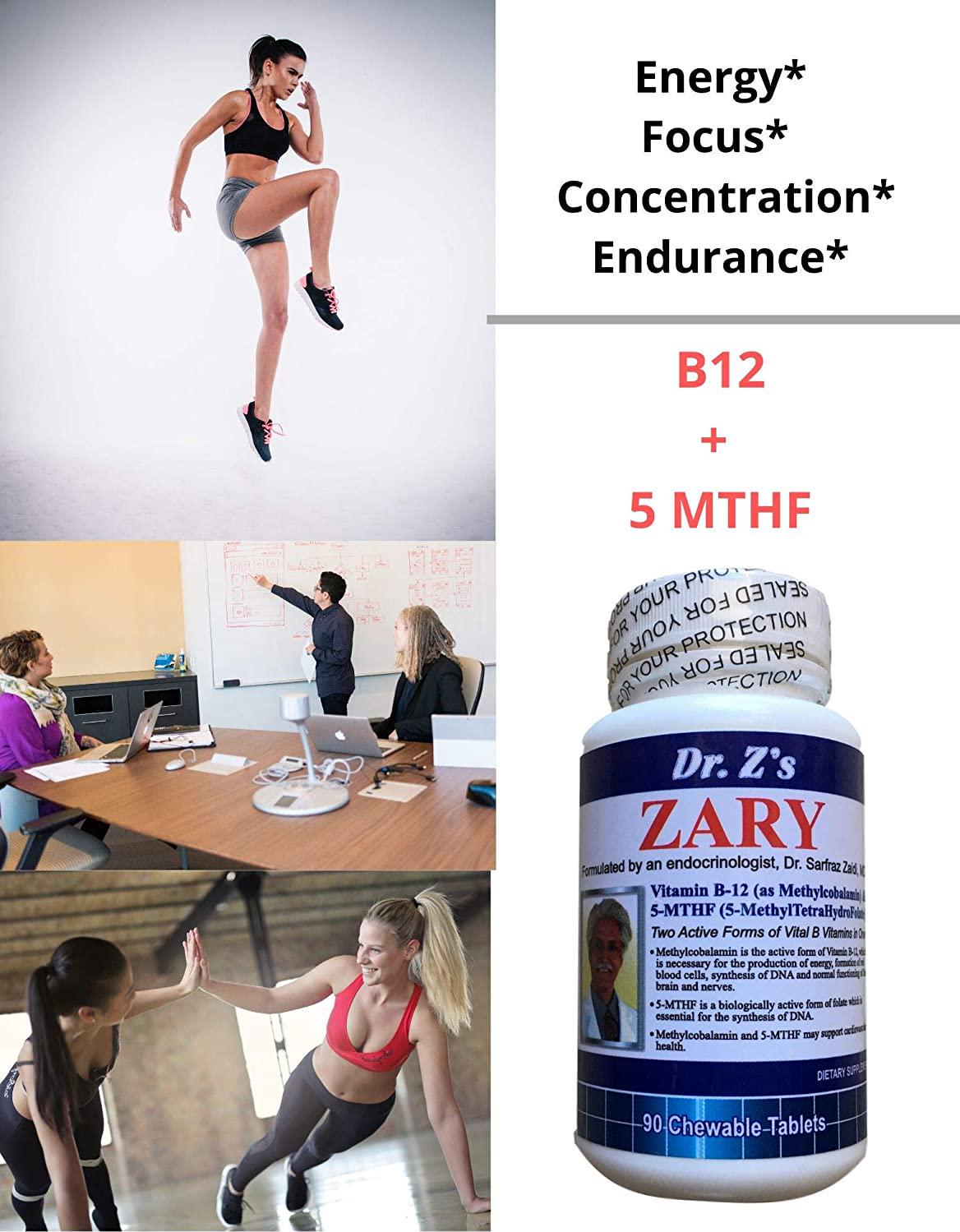Dr. Z&#039;s - ZARY - Methylcobalamin, 5 MTHF Combination - Two Active Forms of Vital B Vitamins in One - 90 Count