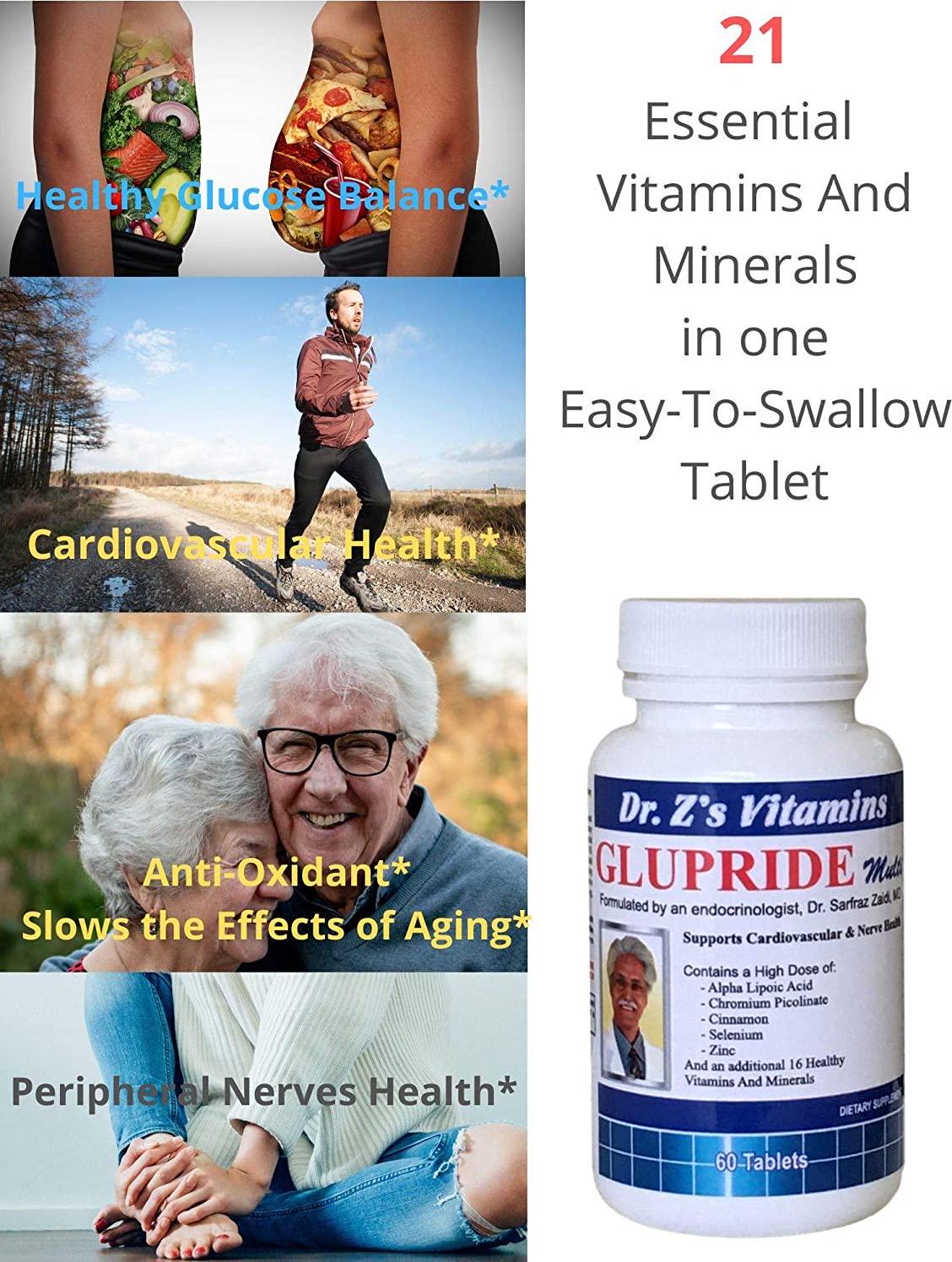 Dr. Z's - Glupride Multi - Supports Cardiovascular and Nerve Health - Alpha Lipoic Acid, Chromium Picolinate, Cinnamon - 60 Count