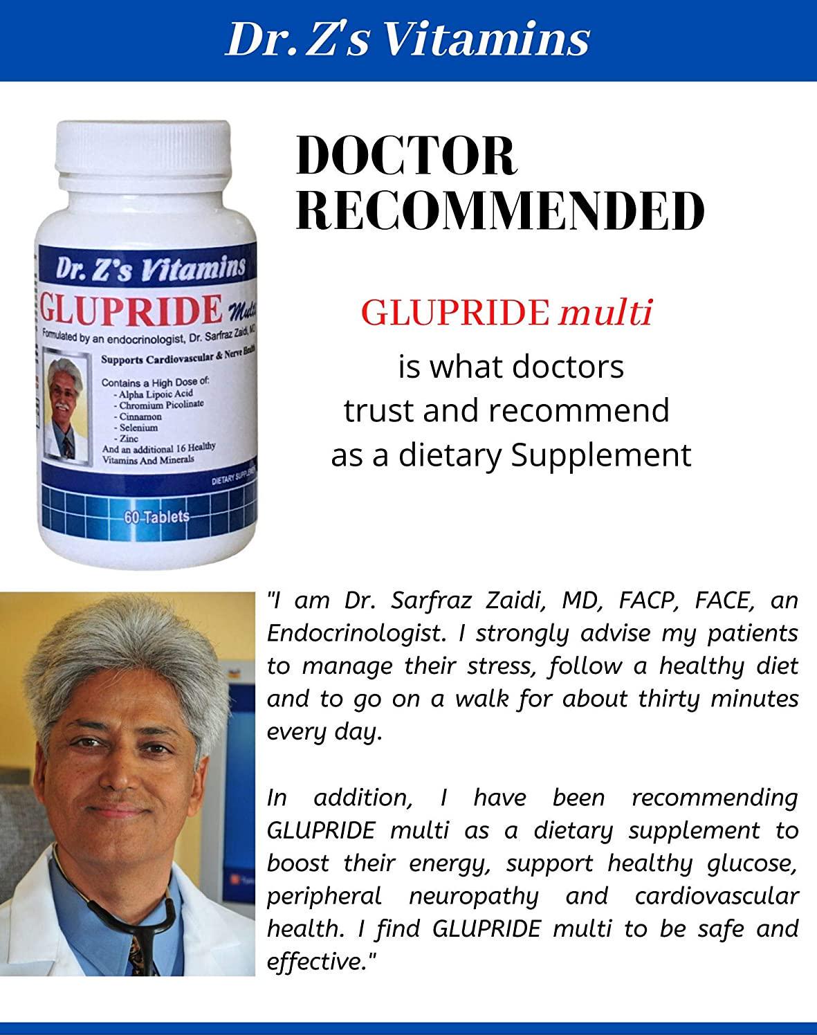Dr. Z's - Glupride Multi - Supports Cardiovascular and Nerve Health - Alpha Lipoic Acid, Chromium Picolinate, Cinnamon - 60 Count