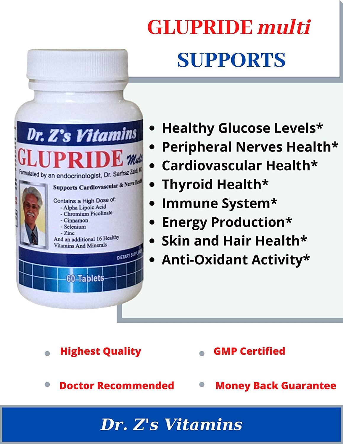 Dr. Z's - Glupride Multi - Supports Cardiovascular and Nerve Health - Alpha Lipoic Acid, Chromium Picolinate, Cinnamon - 60 Count