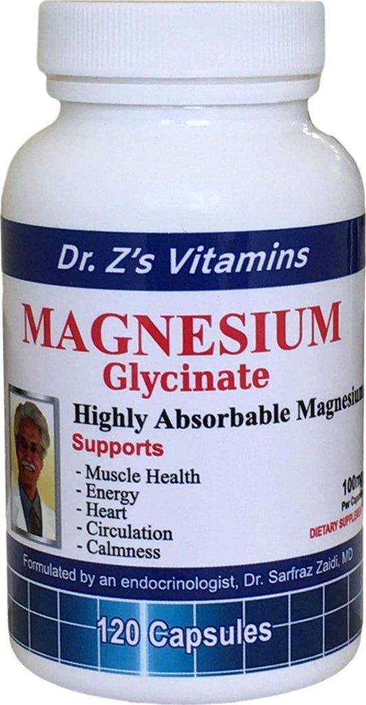Dr. Z's - Magnesium Glycinate - Chelated Magnesium with High Absorption - Non-Laxative - 400 MG per serving. Muscle Cramps, Headaches, Sleep, Energy, Heart Health, Blood Sugar - 120 Capsules
