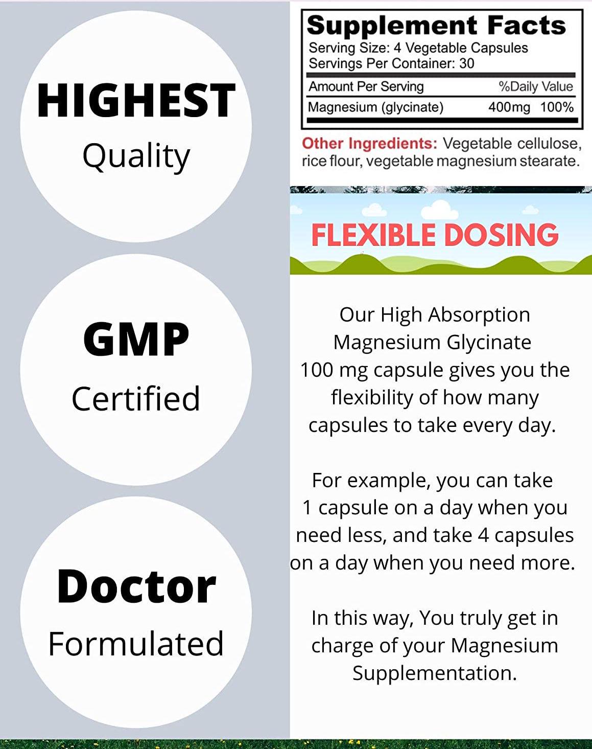 Dr. Z's - Magnesium Glycinate - Chelated Magnesium with High Absorption - Non-Laxative - 400 MG per serving. Muscle Cramps, Headaches, Sleep, Energy, Heart Health, Blood Sugar - 120 Capsules
