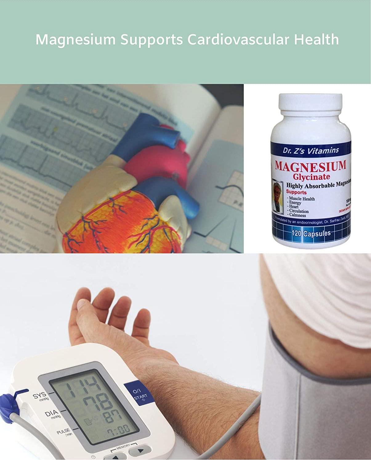 Dr. Z's - Magnesium Glycinate - Chelated Magnesium with High Absorption - Non-Laxative - 400 MG per serving. Muscle Cramps, Headaches, Sleep, Energy, Heart Health, Blood Sugar - 120 Capsules