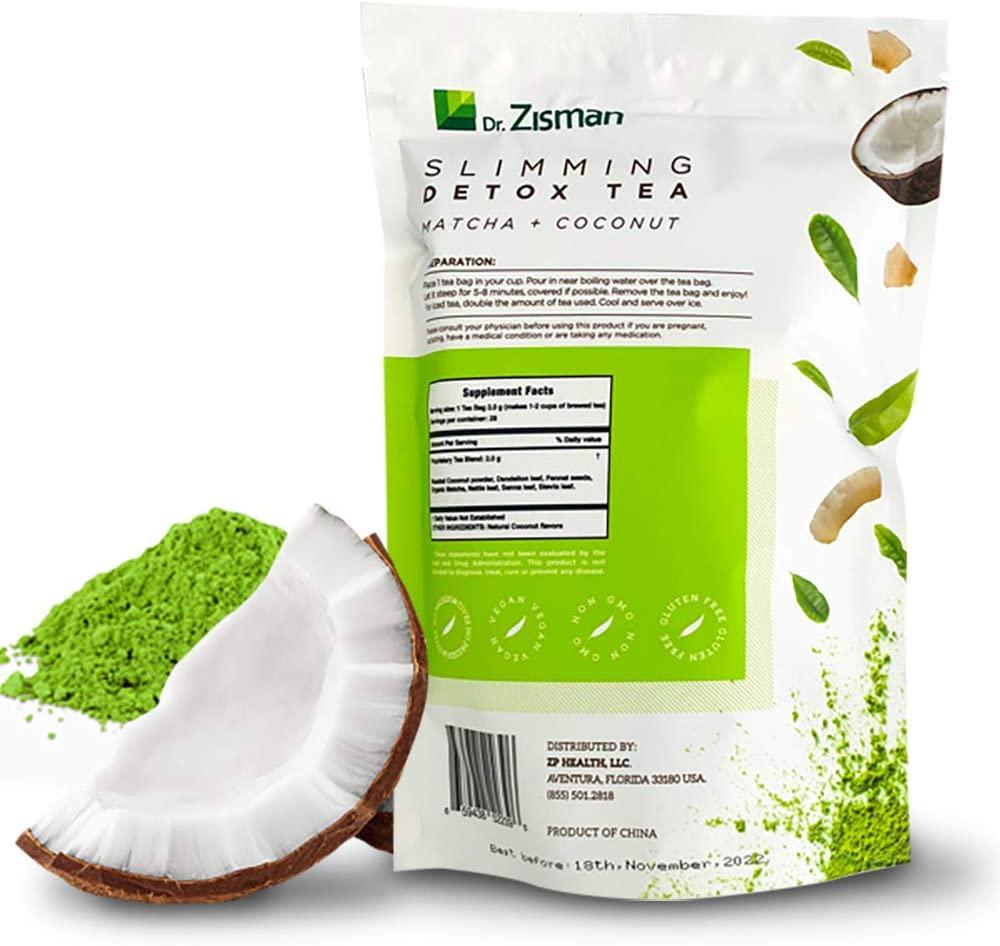 Dr. Zisman ZT Slimming Tea, Matcha-Coconut Detox Blend, Weight Loss Tea with Antioxidant Effects, Enhances Mood and Improves Concentration, Lose Weight with a Healthier Digestion (28 Tea Bags)