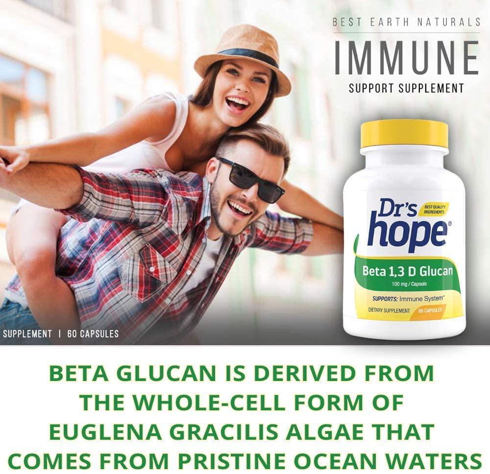 Dr's Hope Beta 1,3D Glucan 100mg - Immune Health Booster - Gluten Free, Vegan, No Additives, Made in USA - 60 Veggie Caps