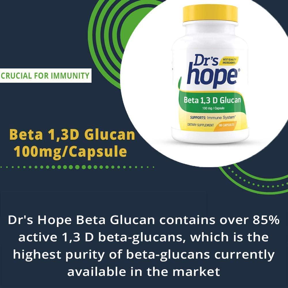 Dr's Hope Beta 1,3D Glucan 100mg - Immune Health Booster - Gluten Free, Vegan, No Additives, Made in USA - 60 Veggie Caps