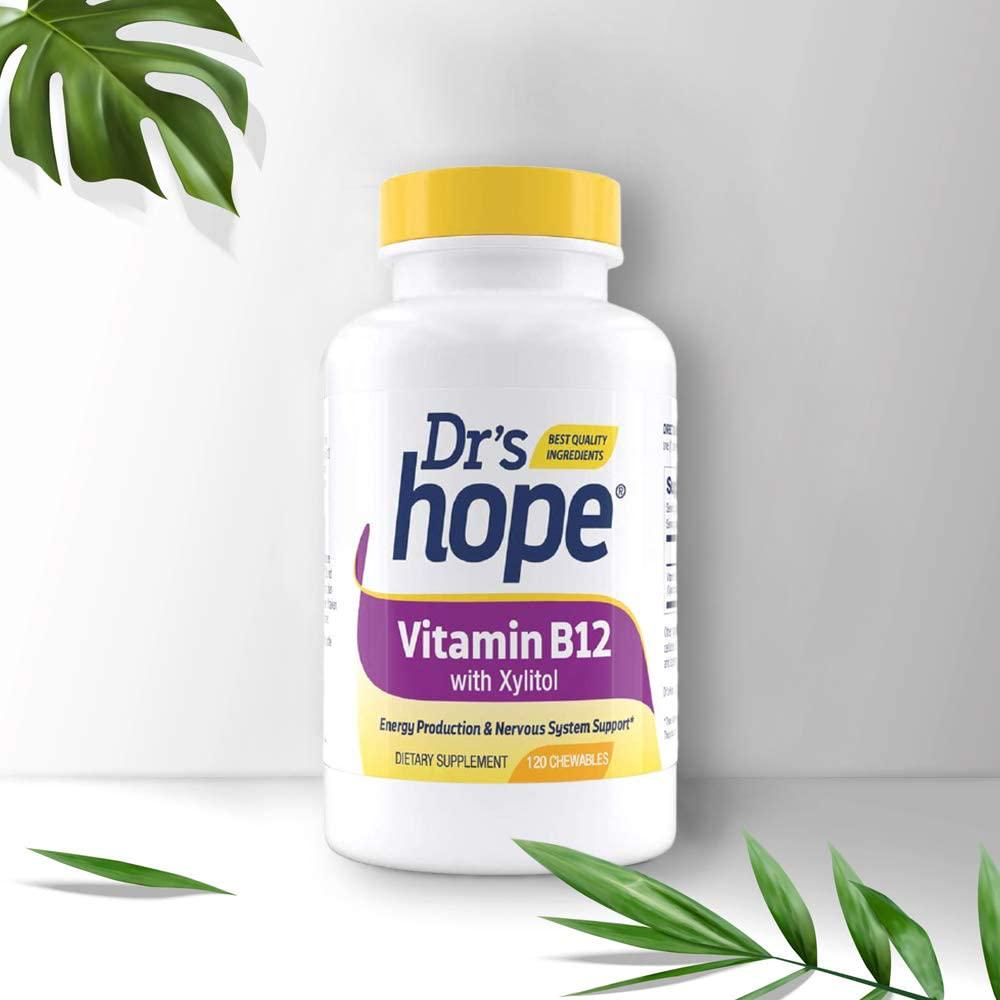 Dr's Hope Vitamin B12 (cyanocobalamin) 1000 mcg - Great Taste, Chewable, Fast Absorption, Supports Energy Levels, Oral Heath, Non-GMO, No Artificial Additives - Made in USA 120 Tablets