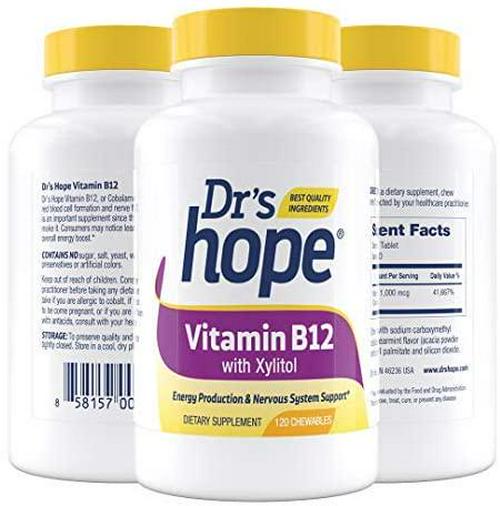 Dr's Hope Vitamin B12 (cyanocobalamin) 1000 mcg - Great Taste, Chewable, Fast Absorption, Supports Energy Levels, Oral Heath, Non-GMO, No Artificial Additives - Made in USA 120 Tablets