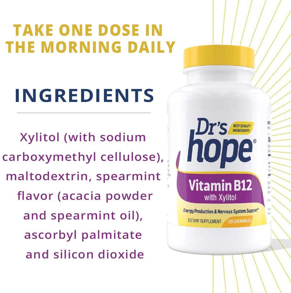 Dr's Hope Vitamin B12 (cyanocobalamin) 1000 mcg - Great Taste, Chewable, Fast Absorption, Supports Energy Levels, Oral Heath, Non-GMO, No Artificial Additives - Made in USA 120 Tablets