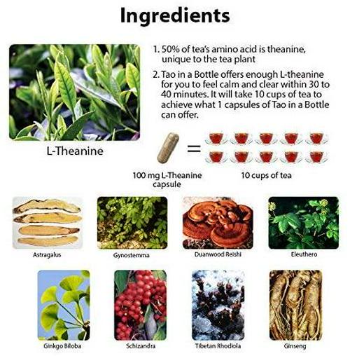 Dragon Herbs Tao in a Bottle - Dietary Supplement - 60 Vegetarian Capsules - 450 mg - Made with Pure Premium Grade L-Theanine - All Natural Ingredients, Gluten Free, Vegan, No additives