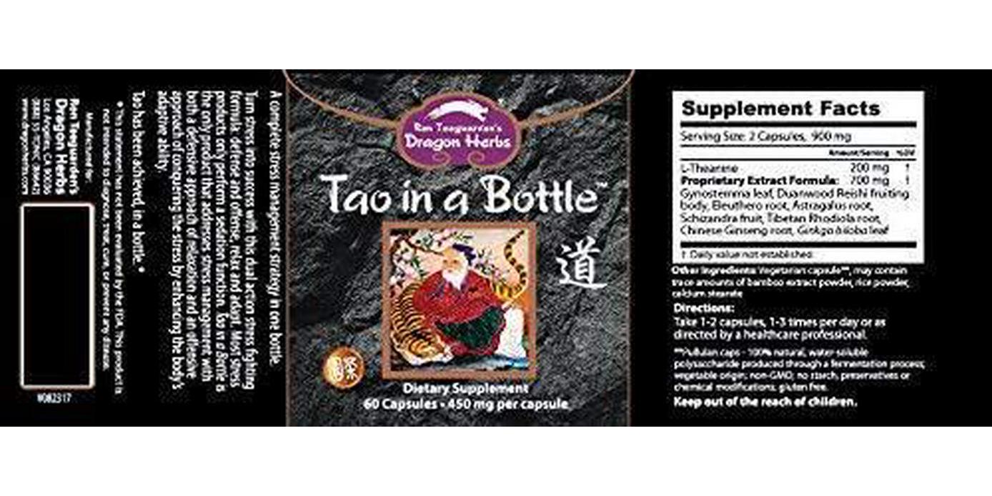 Dragon Herbs Tao in a Bottle - Dietary Supplement - 60 Vegetarian Capsules - 450 mg - Made with Pure Premium Grade L-Theanine - All Natural Ingredients, Gluten Free, Vegan, No additives