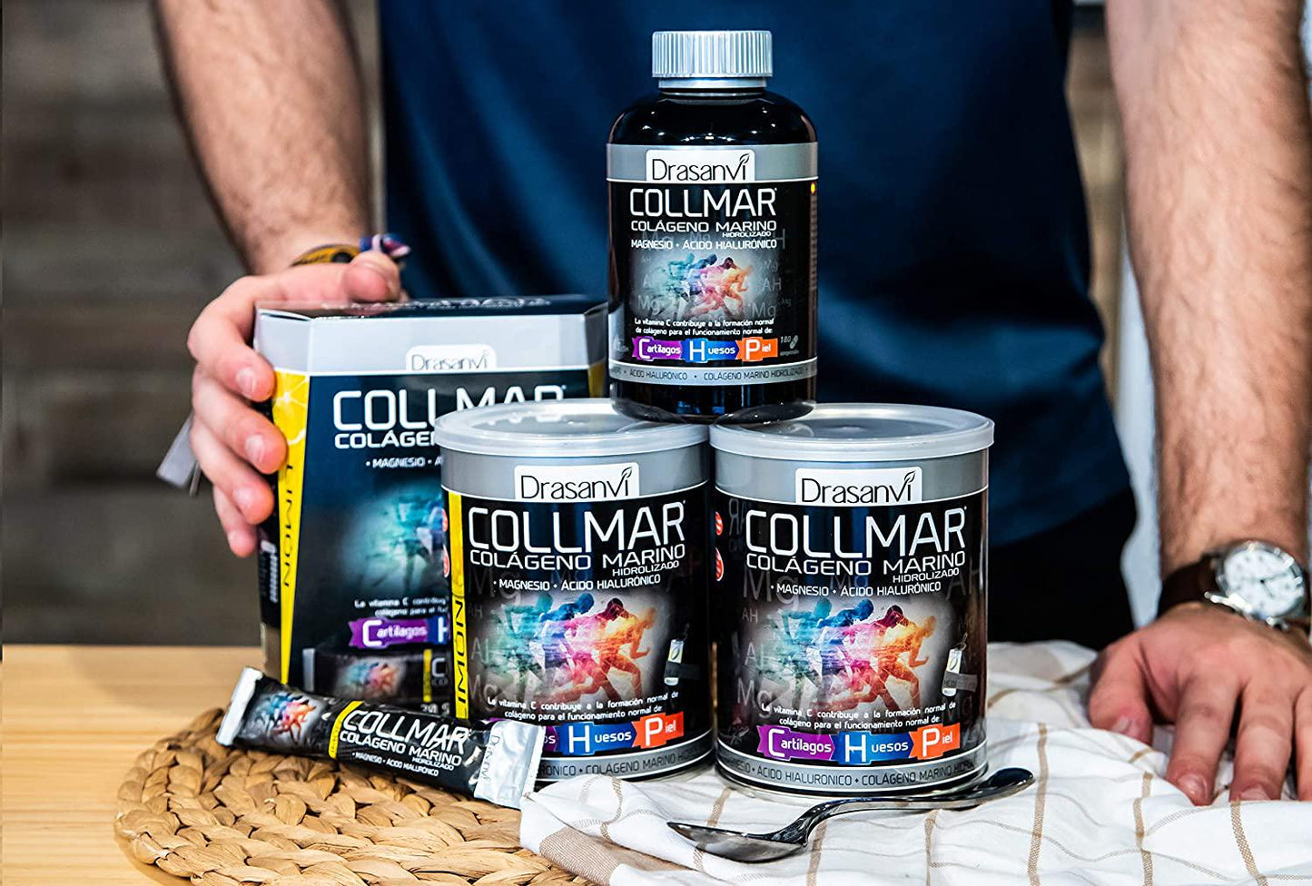 Drasanvi Collmar Hydrolyzed Marine Collagen with Magnesium Powder 300g Vanilla Flavor - Spanish Supplements for A Healthy Skin Cartilage and Bones - Helps Minimize Tiredness and Fatigue