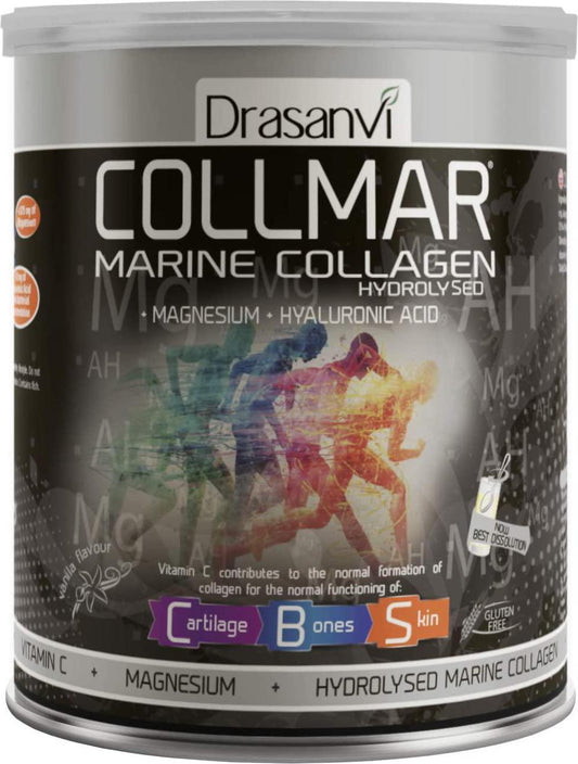 Drasanvi Collmar Hydrolyzed Marine Collagen with Magnesium Powder 300g Vanilla Flavor - Spanish Supplements for A Healthy Skin Cartilage and Bones - Helps Minimize Tiredness and Fatigue