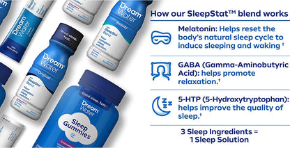 Dream Water Natural Sleep Aid; GABA, MELATONIN, 5-HTP,Shot, Nighttime Nectar, 2.5 Fl Oz 12 Count, Lavender