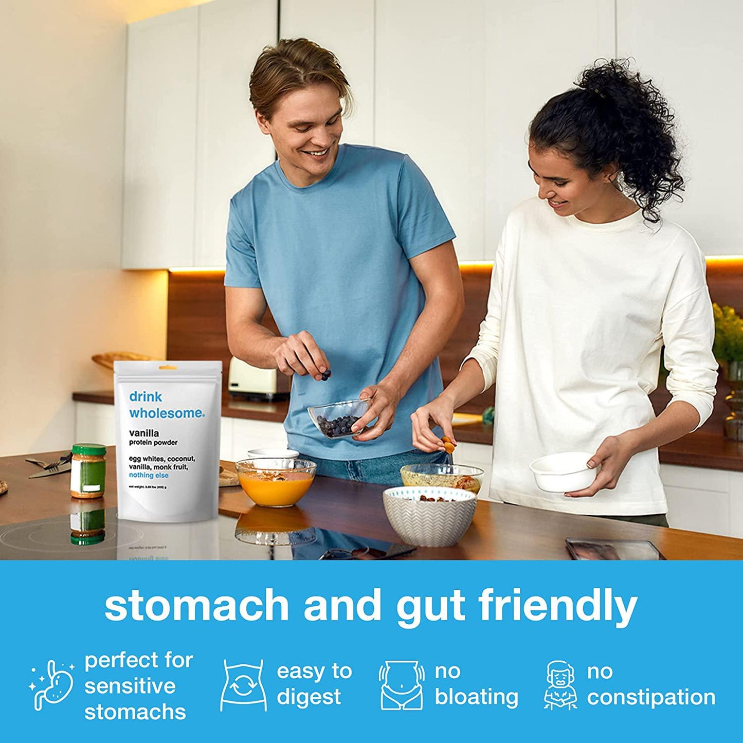 Drink Wholesome Vanilla Egg White Protein Powder | Easy to Digest and Gut Friendly | All Natural Ingredients | Minimally Processed | Dairy Free, No Additives, No Added Sugar, 20g Protein