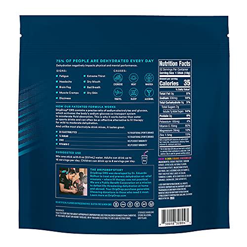 DripDrop ORS Hydration - Electrolyte Powder Packets - Watermelon, Berry, Orange, Lemon - 32 Count