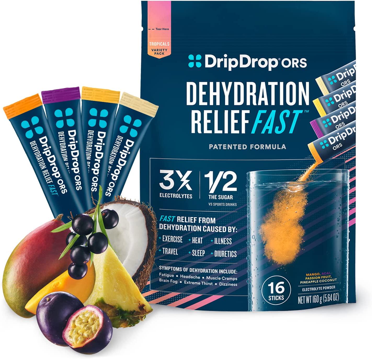 DripDrop ORS Hydration - Electrolyte Powder Packets - Mango, Acai, Passion Fruit, Pineapple Coconut - 16 Count