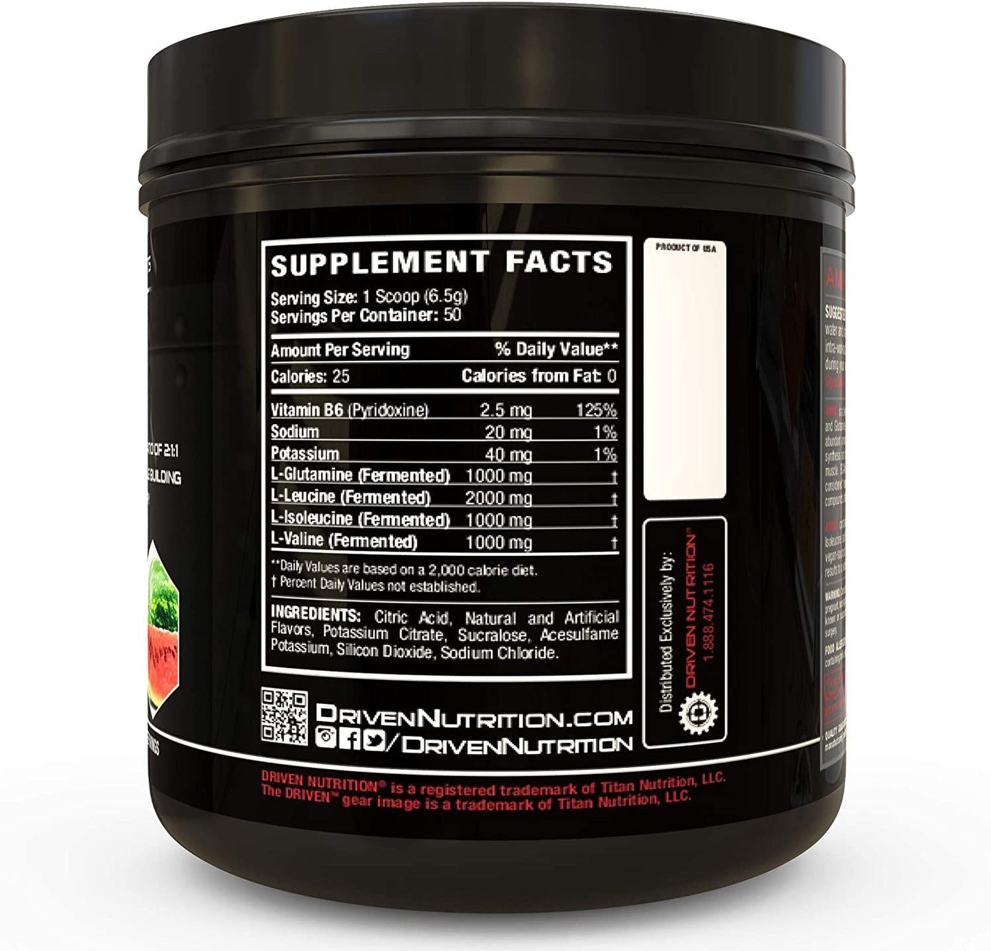 Driven Amino-BCAA Enhanced with Glutamine- Aids in Muscle Recovery, Increase Muscle Protein Synthesis, and Improve Lean Body Mass-Perfect 2:1:1 BCAA Ratio (Watermelon)