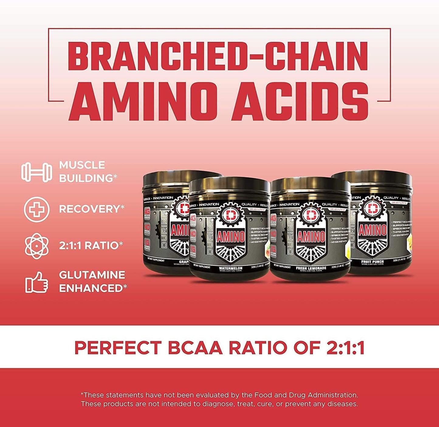 Driven Amino-BCAA Enhanced with Glutamine- Aids in Muscle Recovery, Increase Muscle Protein Synthesis, and Improve Lean Body Mass-Perfect 2:1:1 BCAA Ratio (Watermelon)