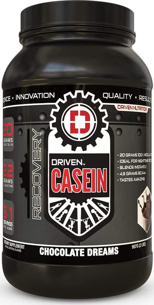 Driven Casein- 100% Micellar Casein Protein Powder with Added BCAA and Digestive Enzymes for Nighttime Muscle Recovery (Chocolate Dreams)