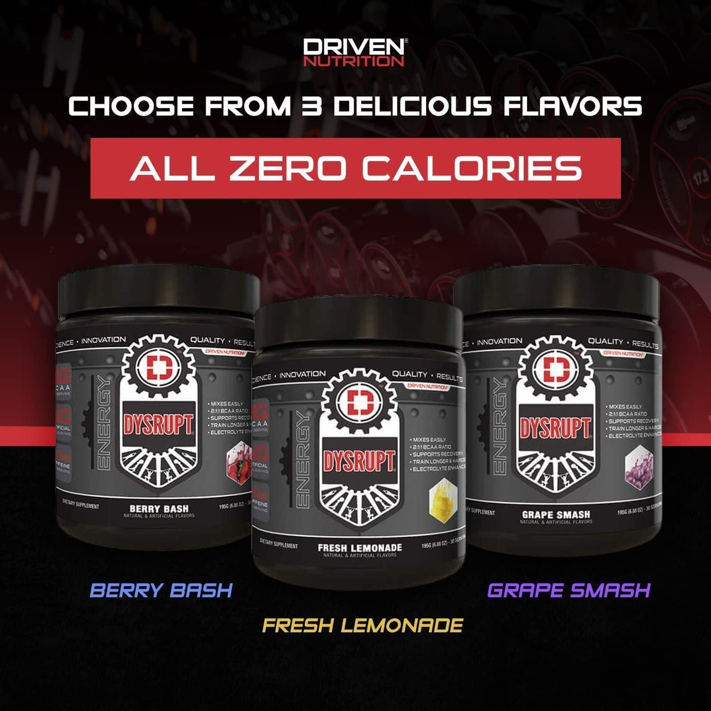 Driven DYSRUPT Pre-Workout Powder - BCAAs, Caffeine and Electrolytes - Low Carb/Sugar Free Energy Drink Supplement - Increases Fat Burning, Physical, and Mental Endurance for Focus and Building Muscle Mass
