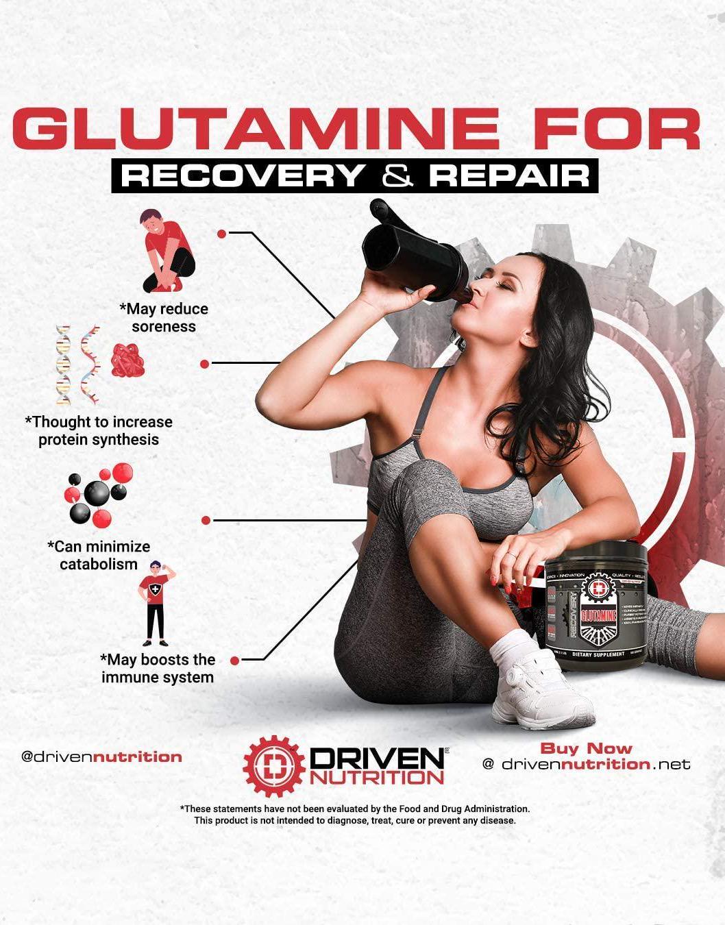 Driven GLUTAMINE-Reduce Muscle Soreness and Boost Immune System:Pure, Natural, and Healthy Amino Acid - Promotes and Preserves Lean Muscle Mass - Supports GI Health and Immune System Function