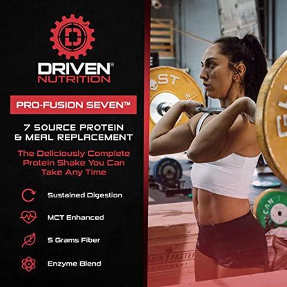 Driven Pro Fusion 7 Meal Replacement Powder - Men and Women, 3 lbs - 24g Protein Per Serving, Digestive Enzymes and MCT Oil - Gluten-Free - On-The-Go Energy and Supports Muscle Mass - Vanilla Milkshake