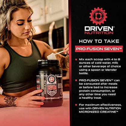 Driven Pro Fusion 7 Meal Replacement Powder - Men and Women, 3 lbs - 24g Protein Per Serving, Digestive Enzymes and MCT Oil - Gluten-Free - On-The-Go Energy and Supports Muscle Mass - Vanilla Milkshake