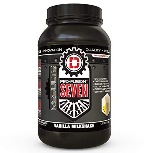 Driven Pro Fusion 7 Meal Replacement Powder - Men and Women, 3 lbs - 24g Protein Per Serving, Digestive Enzymes and MCT Oil - Gluten-Free - On-The-Go Energy and Supports Muscle Mass - Vanilla Milkshake