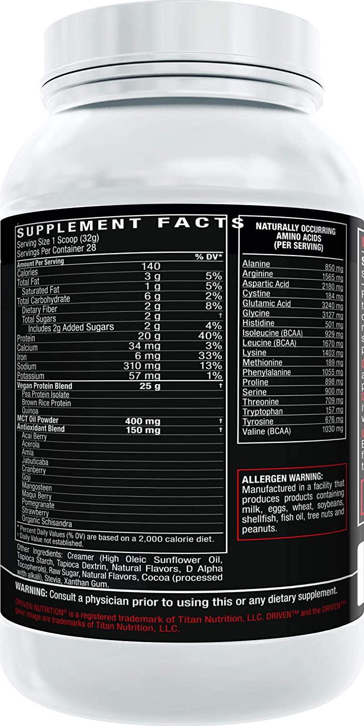 Driven Vegan Protein Powder (2 lbs) - 100% Plant-Based, Essential Amino Acids + Antioxidant-Rich Superfoods - Clean, Non-Dairy, High-Fiber - Build Muscle and Burn Fat - Post-Workout Recovery- Chocolate