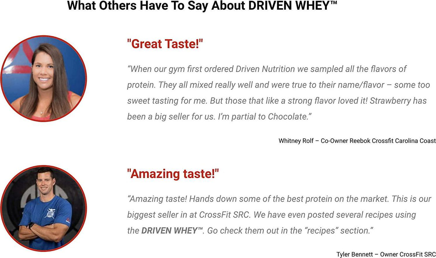 Driven WHEY- Grass Fed Whey Protein Powder: Delicious, Clean Protein Shake- Improve Muscle Recovery with 23 Grams of Protein with Added BCAA and Digestive Enzymes (Vanilla Dream, 2 lb)