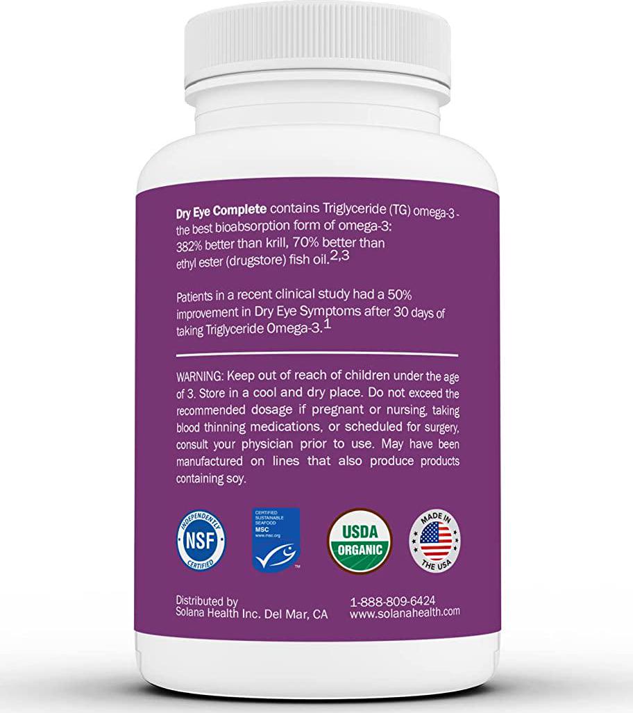 Dry Eye Complete, Formulated for Dry Eyes. Ultimate Vision Health Ingredients: Omega-3, Omega-7, Lutein, Vitamin D3 (2 Month Supply)