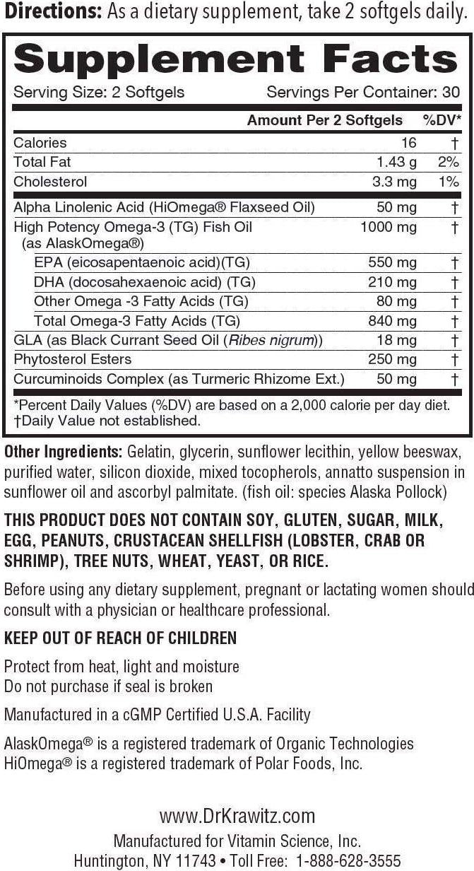 Dry Eye Support with Omega 3, Lipids Curcumin (60 Softgels)