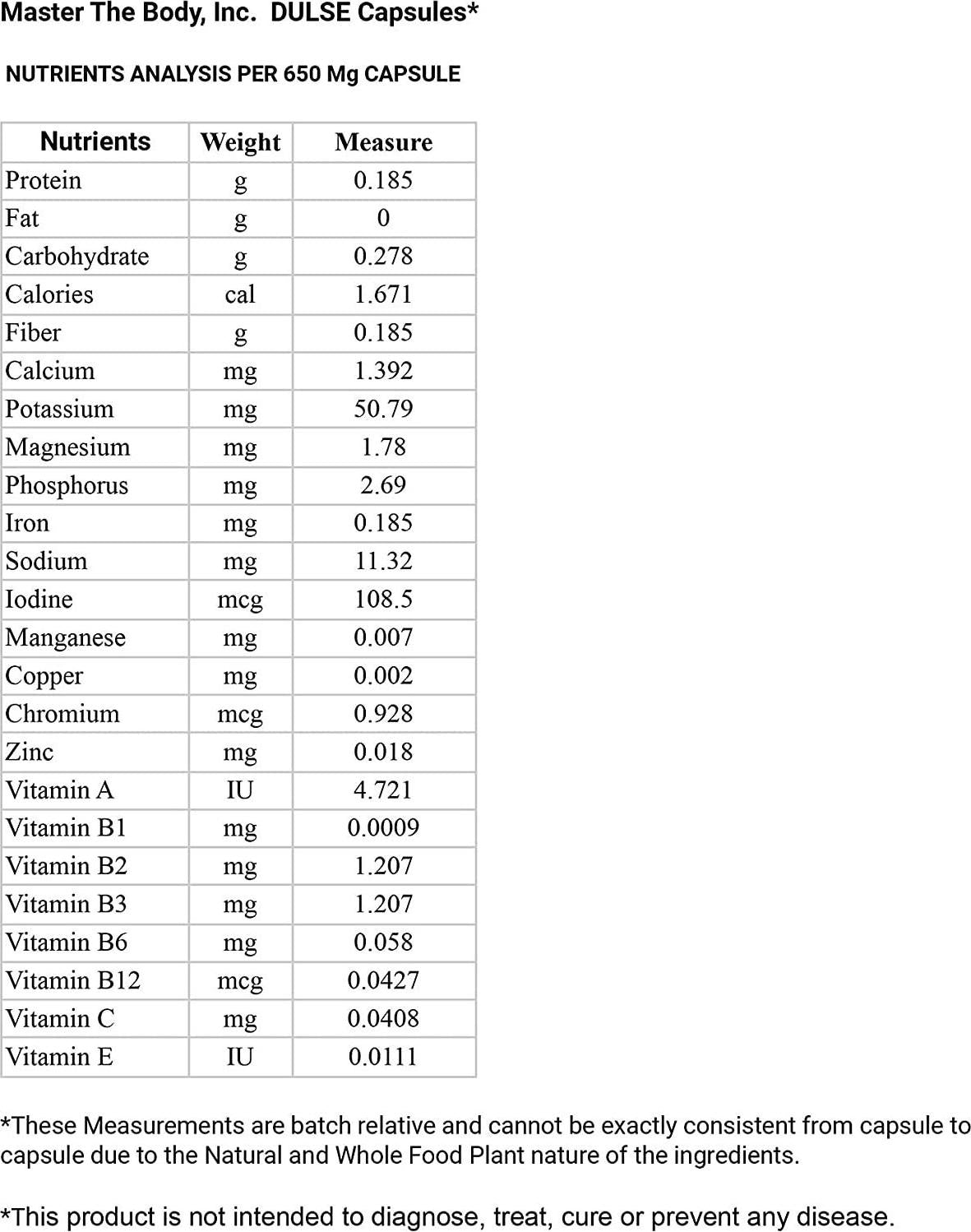 Dulse Capsules - Certified Organic 650 MG PER Capsule, 90 Count Bottle - The Same Source Used by Dr. Lorn Allison in The Master The Body Clinic!