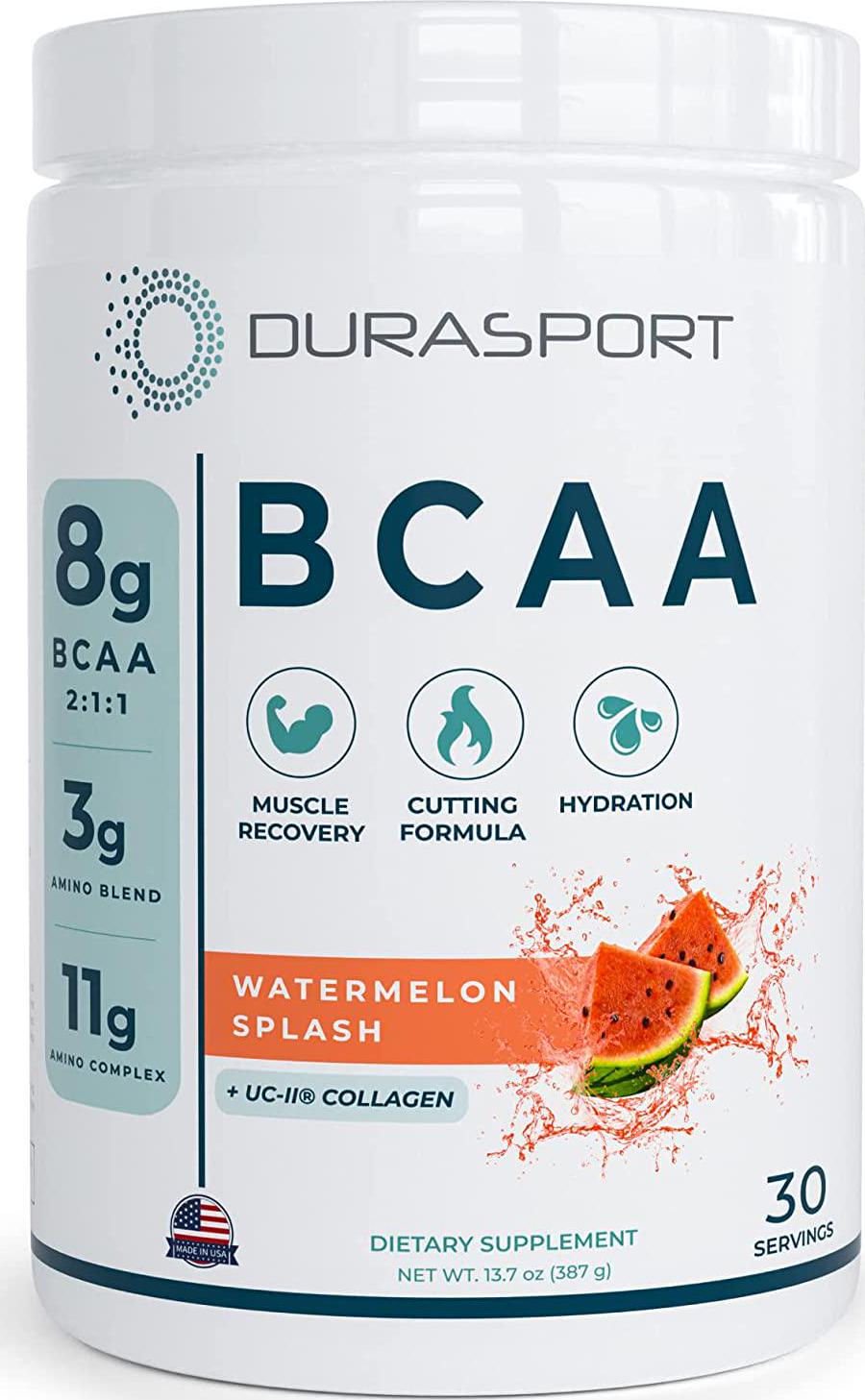 Durasport 11g Sport BCAA | Muscle Recovery, Energy and Hydration Post Workout +UC-II Collagen | 8 Grams 2:1:1 Branched Chain Amino Acids + 3g Amino and Hydration Blend | Watermelon, 30 Serv