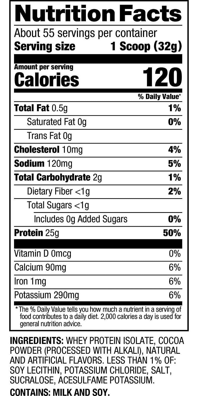 Dymatize 100% Whey Isolate Protein Powder, Classic Chocolate, 25g Protein, 5.5g BCAAs, Gluten Free, Fast Digestion and Absorption, 55 Servings