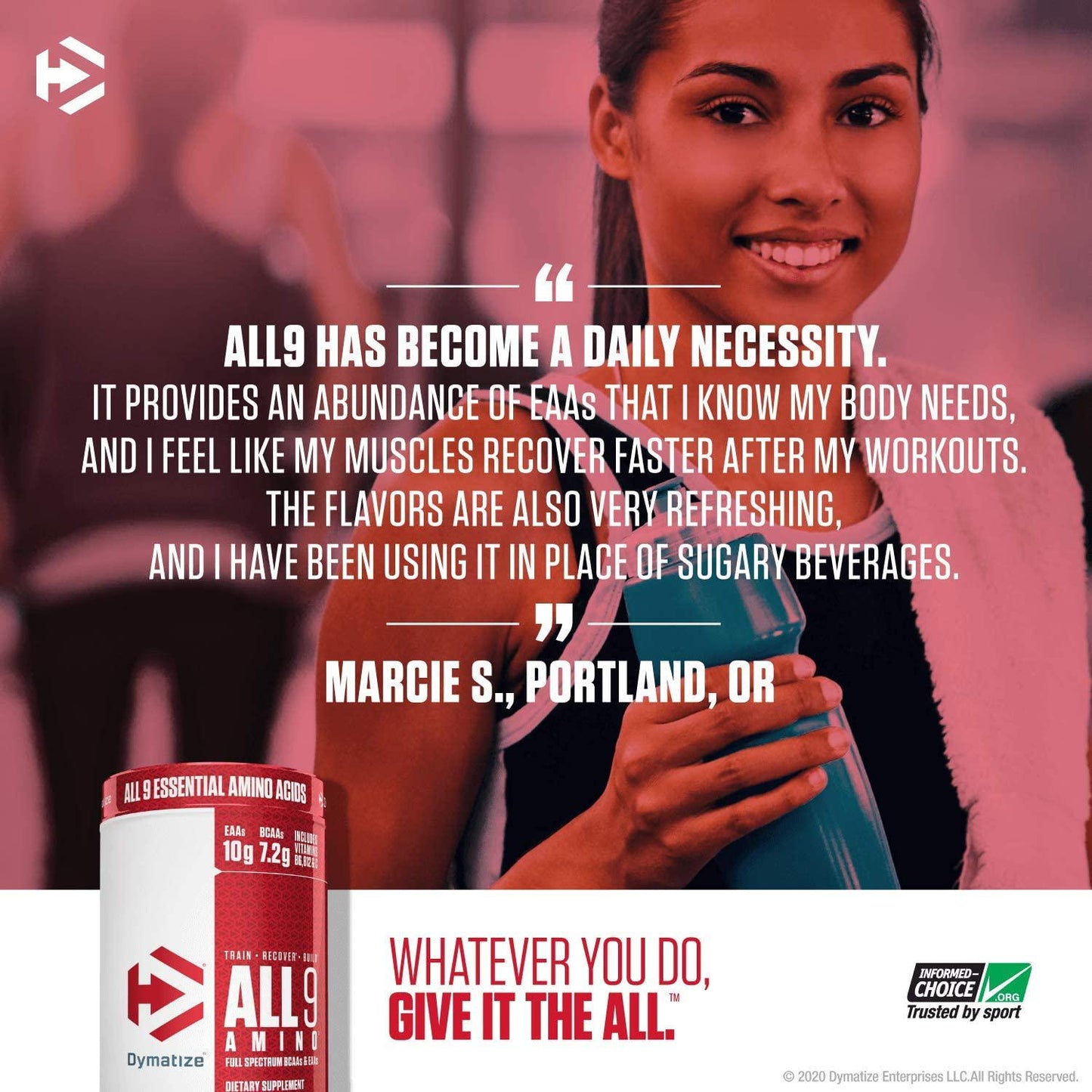 Dymatize All9 Amino, 7.2g of BCAAs, 10g of Full Spectrum Essential Amino Acids Per Serving for Recovery and Muscle Protein Synthesis, Fruit Fusion Rush, 30 Servings, 15.87 Ounce