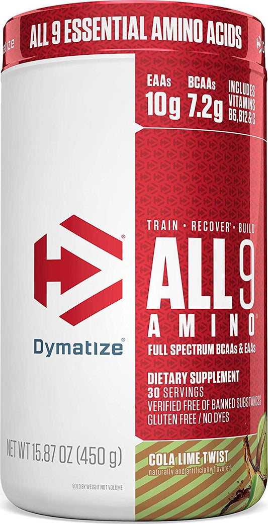 Dymatize All9 Amino with Full Spectrum BCAAs, 10g of Essential Amino Acids Per Serving For Optimal Muscle Protein Synthesis, Cola Lime Twist, 15.87 Oz
