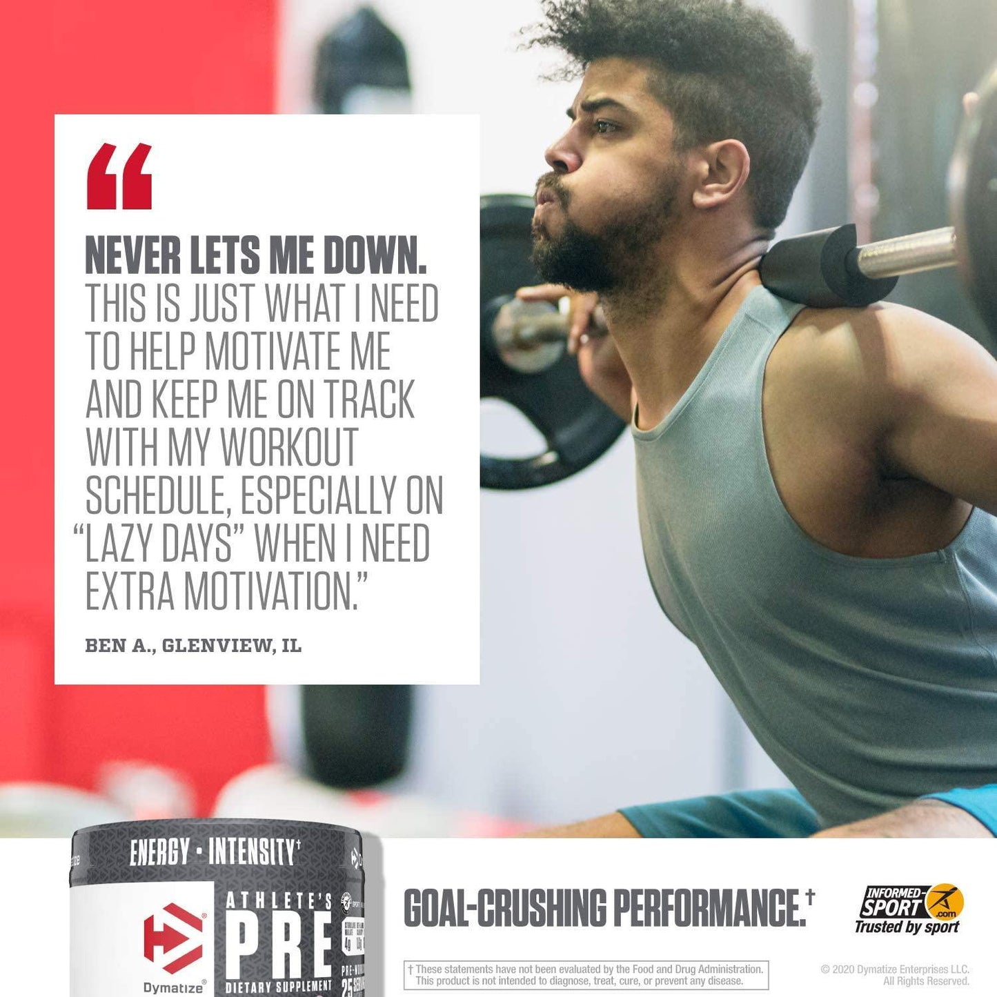 Dymatize Athlete's Pre Workout Powder with Caffeine, Improved Pump and Energy, Low Calorie and No Sugar and Carbs, Orange Pineapple, 200 Gram