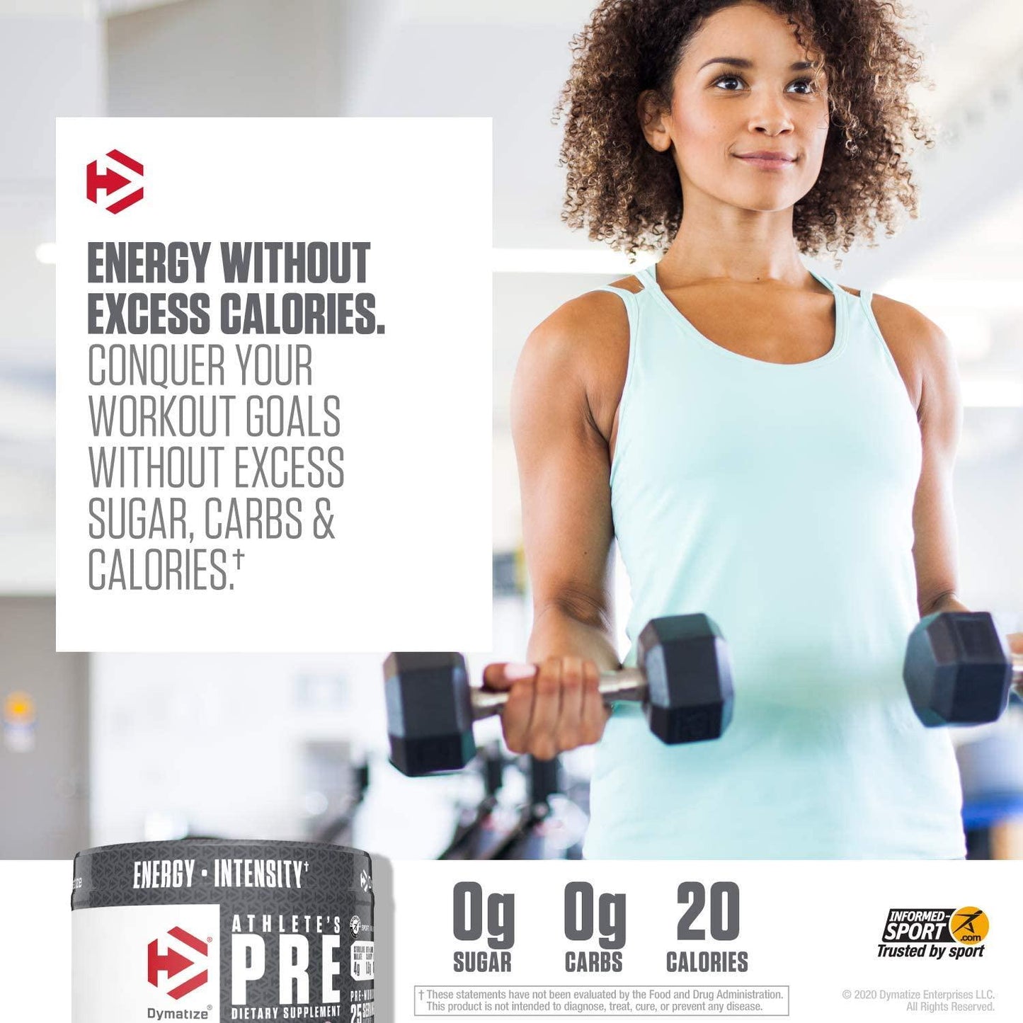 Dymatize Athlete's Pre Workout Powder with Caffeine, Improved Pump and Energy, Low Calorie and No Sugar and Carbs, Orange Pineapple, 200 Gram