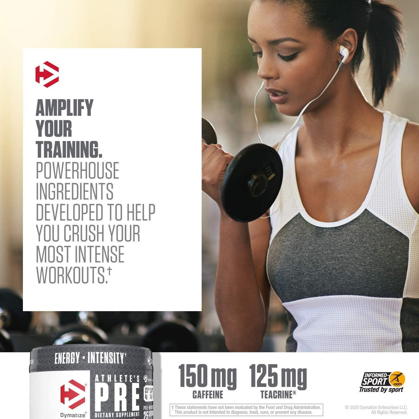 Dymatize Athlete's Pre Workout Powder with Caffeine, Improved Pump and Energy, Low Calorie and No Sugar and Carbs, Orange Pineapple, 200 Gram