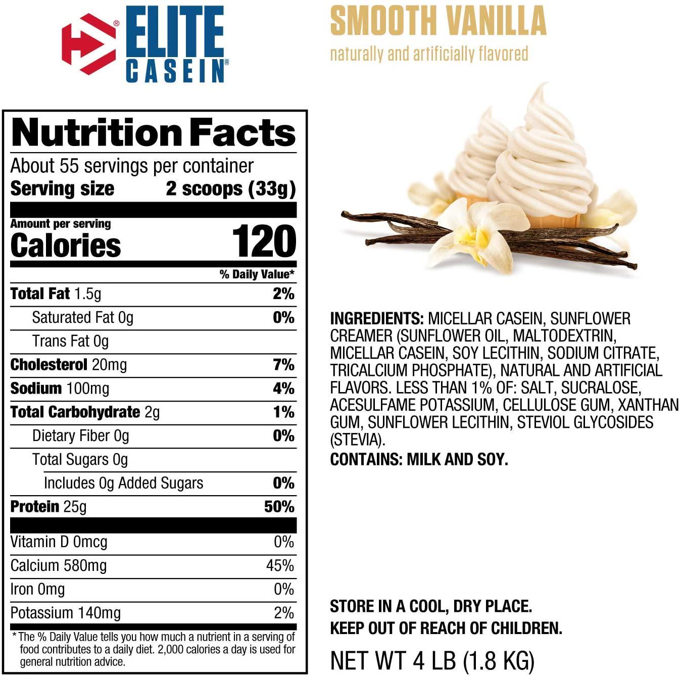 Dymatize Elite Casein - Slow Release Protein - Smooth Vanilla, 1.8 kg