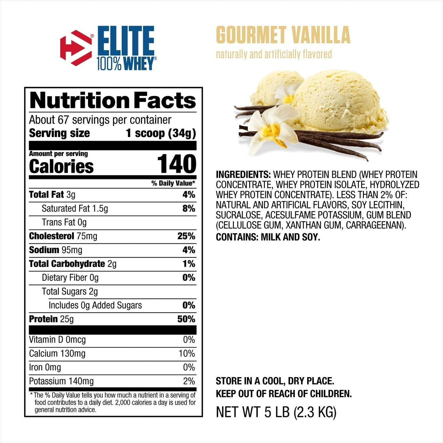 Dymatize Elite Whey Protein, Gourmet Vanilla - 2.3kg