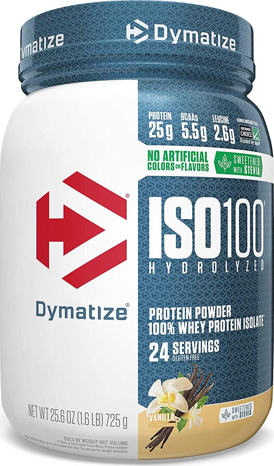 Dymatize ISO100 - 100% Hydrolyzed Whey Protein Isolate - Vanilla (Naturally Sweetened) - 725g