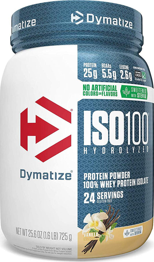 Dymatize ISO100 - 100% Hydrolyzed Whey Protein Isolate - Vanilla (Naturally Sweetened) - 725g