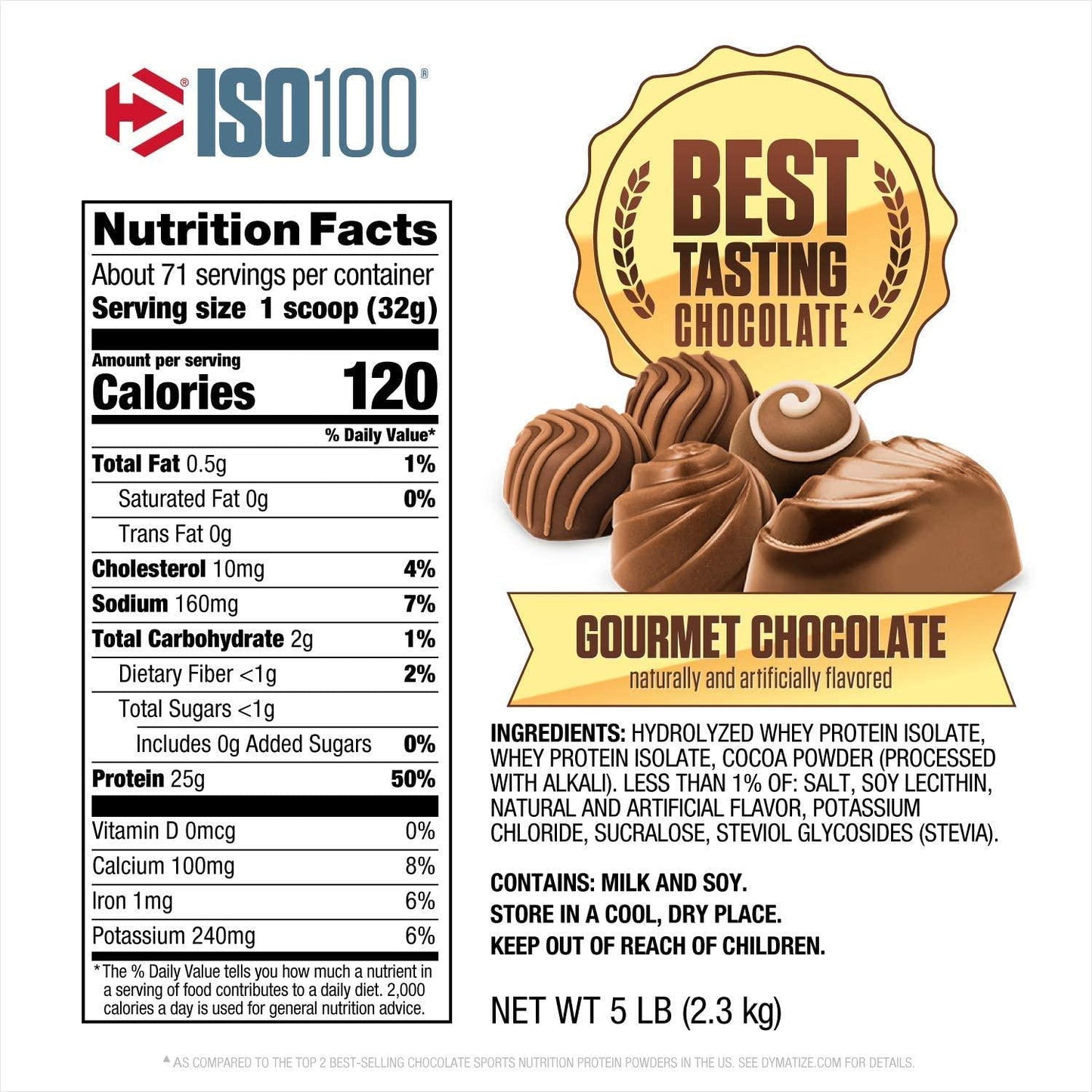 Dymatize ISO100 100% Hydrolyzed Whey Protein Isolate, Gourmet Chocolate - 2.3kg
